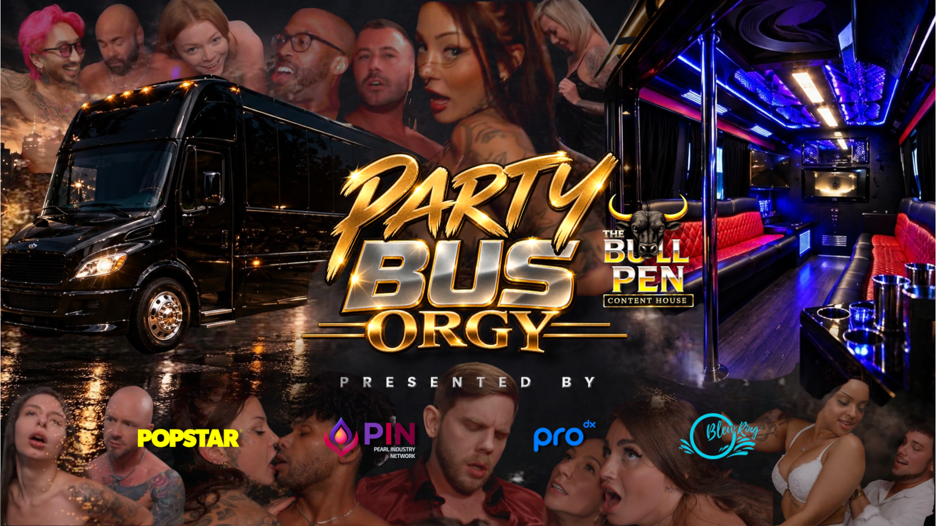 Bull Boss Josh Hosts a 14 Performer Party Bus Orgy